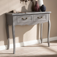 Baxton Studio JY18A026-Grey-Console Capucine Antique French Country Cottage Grey Finished Wood 2-Drawer Console Table